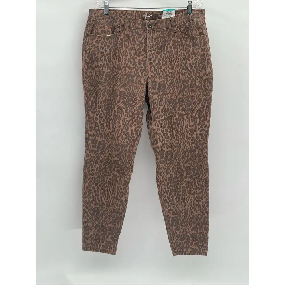 Style & Co Jeans Skinny Leopard Women Size 16 Brown Black High Rise New